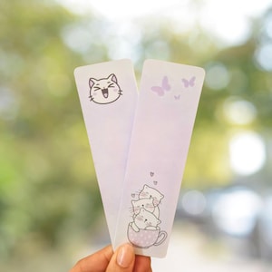 Kawaii Cat Bookmarks - Cute Pink Bookmarks with Happy Cats & Butterflies - Reading Gift for Cat Lovers - Kawaii Stationery