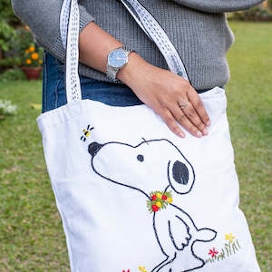 Fashnita Hand embroidered cotton tote bag/Embroidered Tote bag, bags for women/ tote bag, Gift for her, Pet tote bag, Pet lover Bag