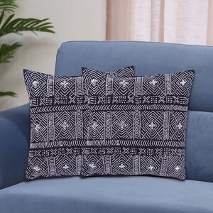 Hand embroidered cushion cover set of 2 / 100% cotton / geometric design pillow., Decorative Covers, , Black Pillow Covers 16x16 inch