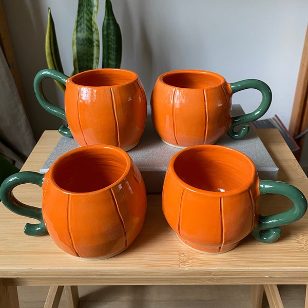 Ceramic halloween pumpkin mug | Pumpkin coffee mug for Fall | Pumpkin tea mug | Pumpkin tea cup | Orange and green ceramic mug | Fall mug