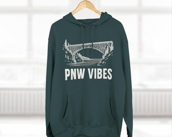 PNW Vibes Fleece Hoodie | Cozy Hooded Sweatshirt, Casual, Outdoor Adventure, Washington, Perfect Gift for Nature Lovers, Pacific Northwest