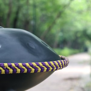 Hanpan rings, rim ropes for aesthetics and protection, handpan braid, Pantam accessory, RavVast ropes, Hang braids, Tongue drum, steelpan.