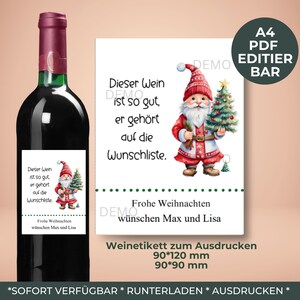 Etykieta na wino do druku I Personalizowany prezent świąteczny I Lista życzeń I Wesołych Świąt I Personalizowana etykieta na wino I Boże Narodzenie