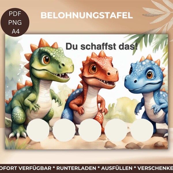 Belohnungstafel zum Ausdrucken für Kleinkind Krippe oder Kita | Belohnungssystem Kinder | Belohnungsplan | Töpfchentraining DIN A4 | Dinos