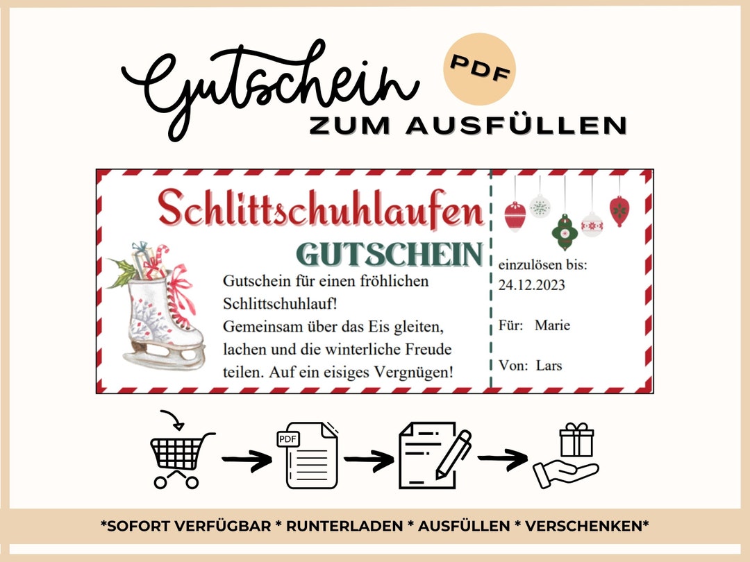 Schlittschuhlaufen Gutschein zum Ausfüllen Geschenkidee sofort Download