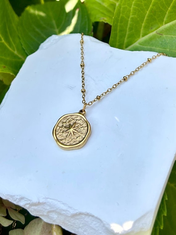Gold Compass Necklace - Waterproof, Tarnish Free Pendant for Layering
