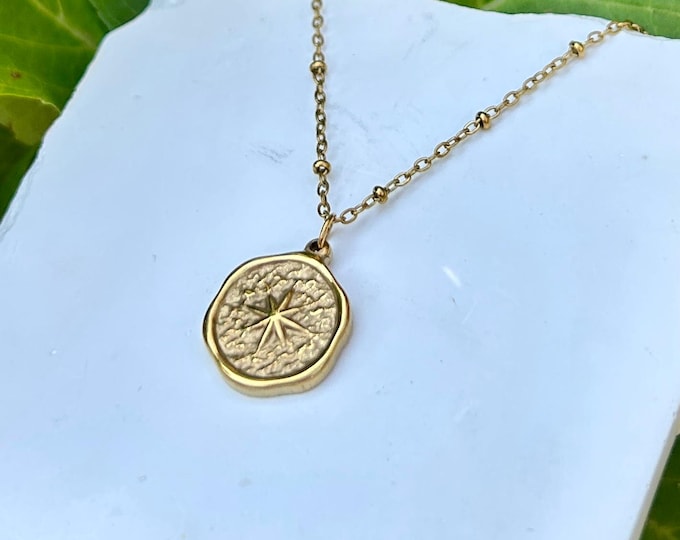 Gold Compass Necklace - Waterproof, Tarnish Free Pendant for Layering