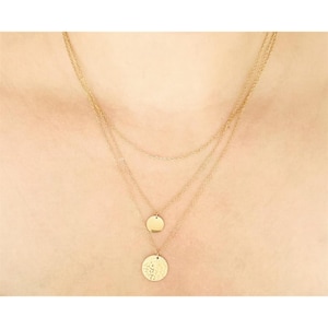 Waterproof Gold Necklace, Hammered Gold Necklace, Layered Necklace, Set of 3 Gold Necklaces, Long Pendant Necklace, Delicate Gold Chain