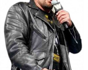 Men's Wrestler Triple H Biker Motorcycle Black Cowhide Leather Jacket