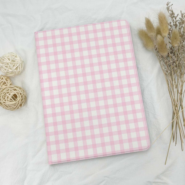 Pink Plaid iPad Case For iPad Pro 12.9'' 11'' 9.7'',iPad Air 5 3,iPad 10 9 8 7 6 4,iPad Mini 6 5 3 Case,iPad Cover With Pencil Holder