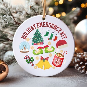 Funny Ornament Holiday Emergency kit, Christmas Funny Ornament, Ceramic Ornament, Christmas Friends Gift, Holidays gift