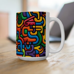 Ceramic Mug 15oz, Tribal Aztec/Incan/Mayan inspired Graffiti Art (version 2)