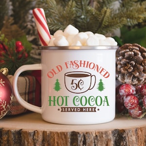 Old Fashioned Hot Cocoa Mug, Unbreakable Enamel Hot Cocoa Mug, Christmas Gift, Stoking Stuffer, Kids Hot Cocoa Chocolate Mug, Family Gift