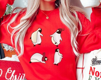 Sudadera divertida de pingüino, sudadera fea de pingüino de Navidad, regalo para los amantes de los pingüinos, suéter de vacaciones de invierno, linda sudadera navideña