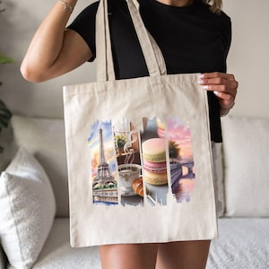 Paris Reise-Einkaufstasche - Geschenk für Paris-Liebhaber, Baumwollleinentasche, wiederverwendbare Einkaufstasche, umweltfreundliche Tasche, Reisegeschenk
