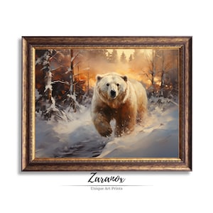 Polar Bear Winter Landscape Art Print: Majestic Snowy Forest (Digital Download)