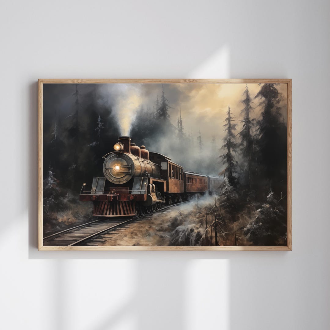 Digital Download Steam Locomotive Wall Art Vintage Oil Style Misty ...
