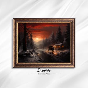 Vintage Winter Cabin Print: Rustic Forest Landscape (Digital Download)