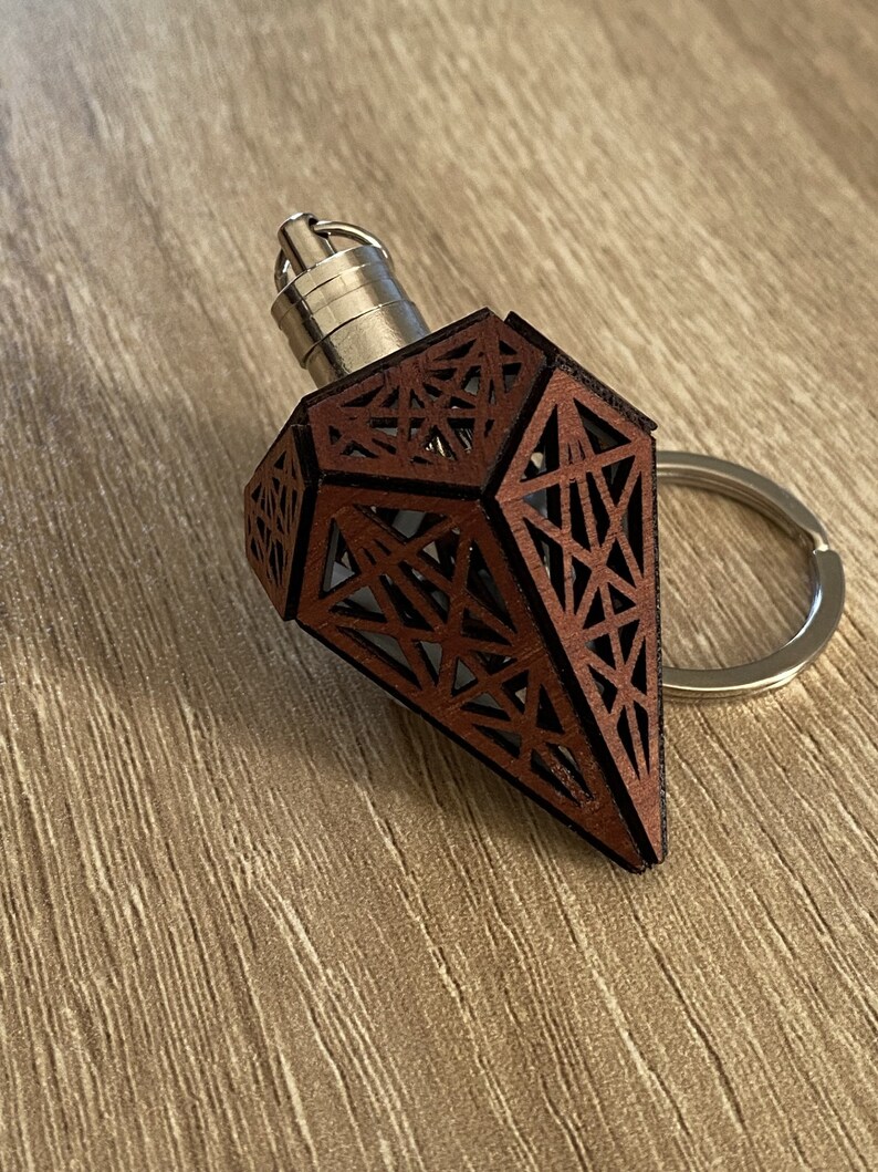 Laser Cut LED Key Ring Trapezohedron Shape With Reflective Sacred ...