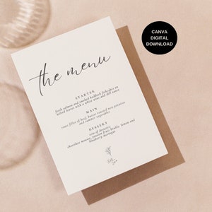 Wedding Menu, Minimalist Wedding Design, Modern Wedding Menu, Custom Wedding Template, Menu Template, Wedding Signage, Wedding Stationery