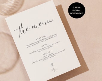 Wedding Menu, Minimalist Wedding Design, Modern Wedding Menu, Custom Wedding Template, Menu Template, Wedding Signage, Wedding Stationery