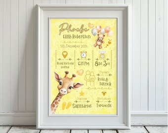 Newborn Gift, Baby Birth Poster, Personalized Birth Stats, Birth Announcement, Nursery Wall Art Print, Newborn Baby Gift, New Parents Gift