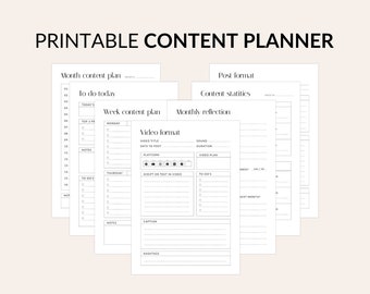 Content planner printable A4 | includes a post format, reel format, to do list, planners, statistics and reflection | 7 pages