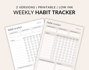 Weekly habit tracker printable A4, minimalistic and low ink