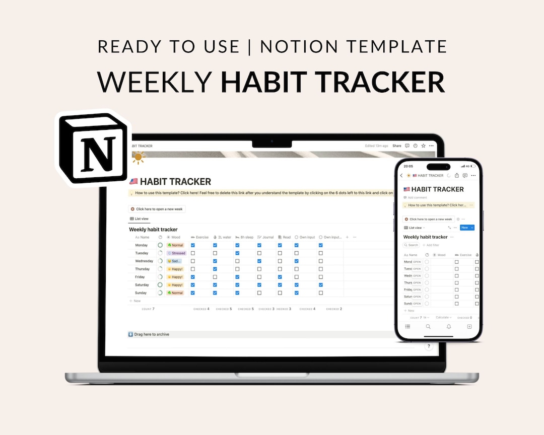Weekly Online Habit Tracker Notion Template to Help You Stick Etsy