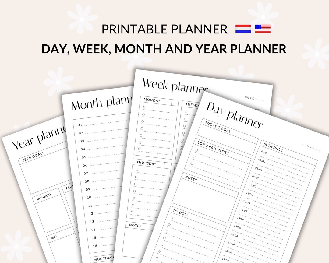 A4 Printable Planners: Day Planner, Weekly Planner, Monthly Planner and ...