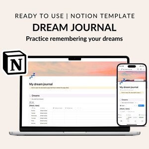Dream journal Notion template Digital dream journal Dream logging journal Dream journal template image 1