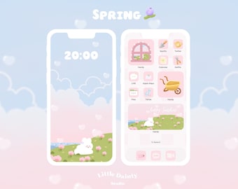 Tema Spring Phone / Icone rosa per iOS e Android (download digitale)