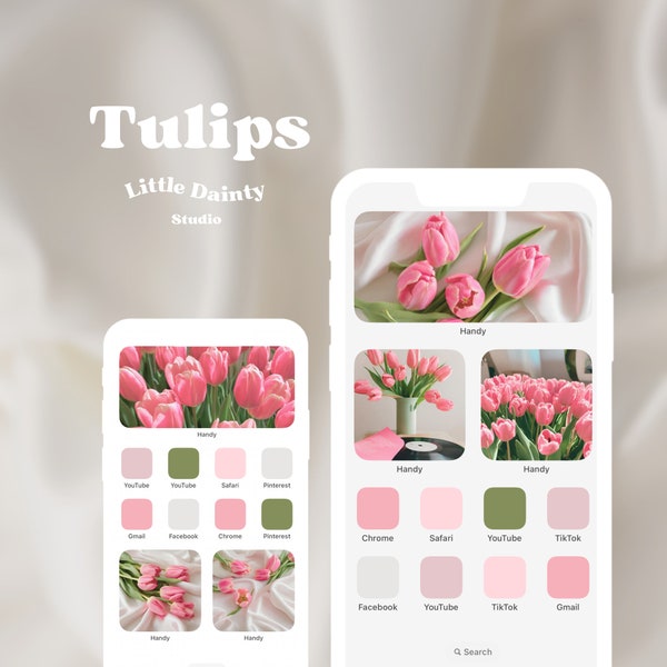 Tulips icons pack | Aesthetic phone theme | pink icons |iOS Android