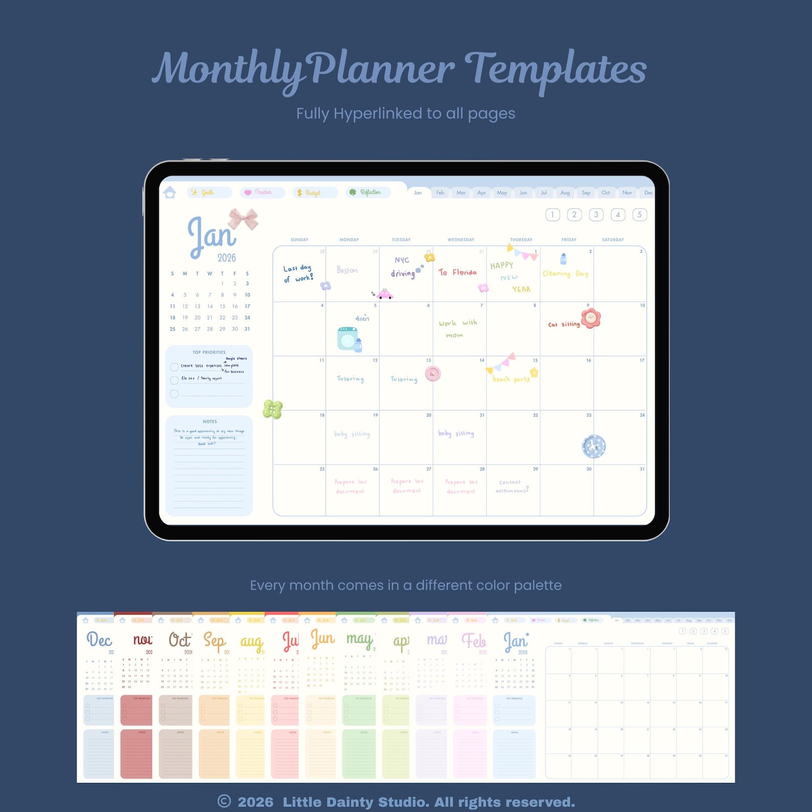 2026 Digital Planner, Monthly Weekly Tracker, Stickers (goodnotes ...