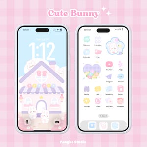 Paquete de iconos de conejitos adorables / Iconos pastel / Tema de teléfono bonito / Tema de teléfono estético / iOS, Android / Iconos de aplicaciones para estudiantes / Configuración del teléfono