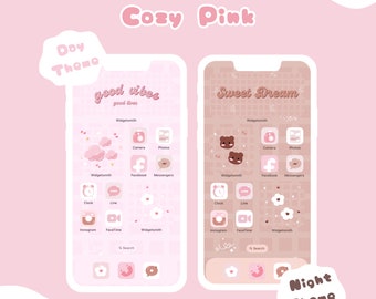 Cute Pink icons | Brown icons | Day to Night phone theme | iOs Android
