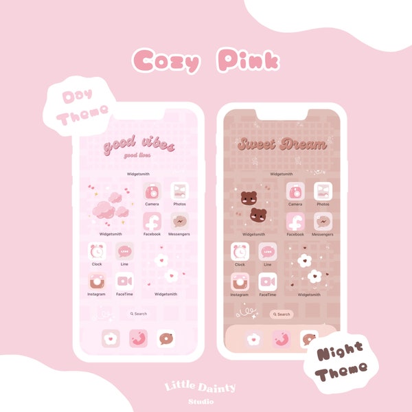 Cute Pink icons | Brown icons | Day to Night phone theme | iOs Android