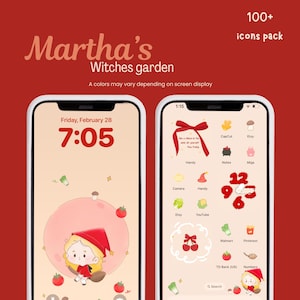 Martha’s witches icons pack /Red phone theme/ iPhone icons/ Android theme/ cute icons/ Retro phone theme/ Wallpapers