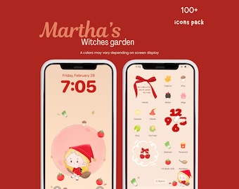 Marthas häxor trädgård telefonikonpaket, rött tema (digital nedladdning)
