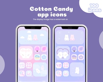 Cotton candy phone theme | Day to night phone theme | cute icons pack | pink icons | blue icons | purple icons | Bunny| iPhone,Android Theme