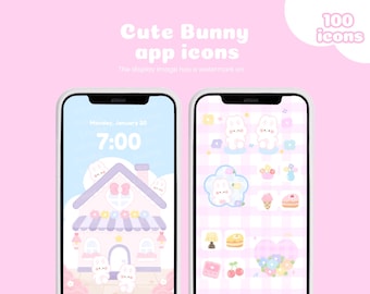 Cute Bunny icons pack | Pastel icons | Cute phone theme | Aesthetic phone theme | iOS , Android |student app icons | phone set up