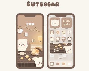 Cute bear icons | cute icons pack | brown icons pack | minimalist phone theme | iOS Androids