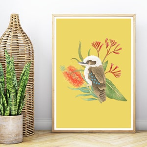 Australian Native Wildlife Bird Kookaburra and Native Flower Print / Wall Art / Digital Download Print / 5 Sizes Included