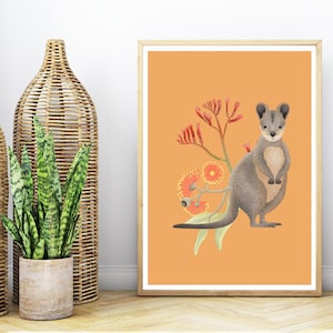 Australian Native Wildlife Wallaby and Native Flower Print / Wall Art / Digital Download Print / 5 Sizes Included