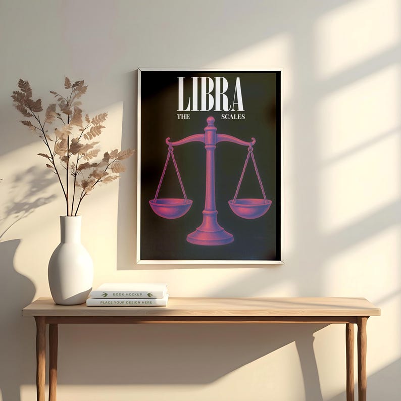 Libra Retro Libra Zodiac Poster — 80s Retro Scales Illustration, Neon Wall Art - Etsy