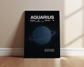 Aquarius Poster, Aquarius Wall Art Print (Uranus) – Retro Futurism Neon Planet, Zodiac Birthday Gift, February Birthday Decor, Astrology Art