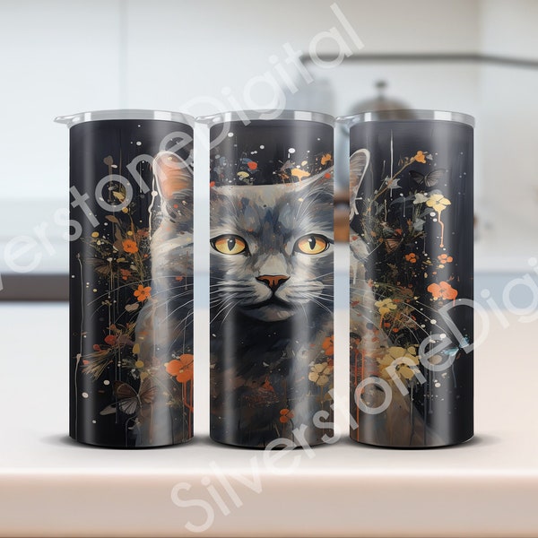 Chartreux cat Tumbler wrap 20oz sublimation design tumbler png 20oz skinny tumbler wrap png digital download tapered tumbler wrap