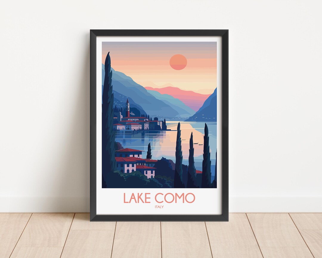 lake como italy travel poster art print (digital... Lake Como Travel Poster Digital Download - Etsy