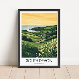 Affiche de voyage dans le sud du Devon en téléchargement numérique