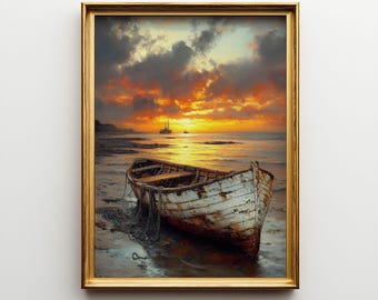 Bateaux de pêche | Art mural imprimable en téléchargement numérique | Peinture à l'huile vintage